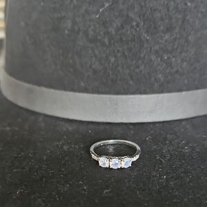 Silver and Blue Three-Stone Ring with Delicate Band